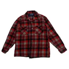 70s USA製 PENDLETON wool 開襟 赤 チェック ボードシャツ
