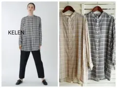 KELEN マドラスチェックノーカラーロングシャツのサムネイル