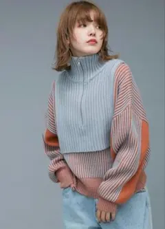 KBF レイヤードハーフzipニット