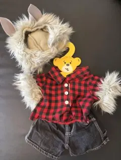 ビルドアベア Build-A-Bear ウルフフード付き赤黒チェックシャツ