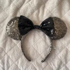 ミッキー型カチューシャ シルバー ブラック スパンコール