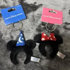 ディズニーリゾート　ミニー　ミッキーカチューシャキーホルダー　リボン　2個セット