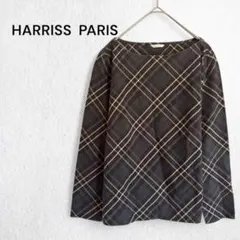 ハリス リネン混ブラウス シャツ 日本製 ボートネック 綿麻 チェック 上品のサムネイル