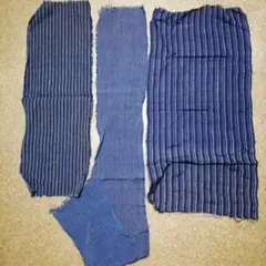 c.古布　麻　藍染　縞　手織り　昔の着物などのハギレ　リメイク材料などに