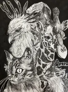 ✿動物まとめ 手描き ボールペン原画 1点物