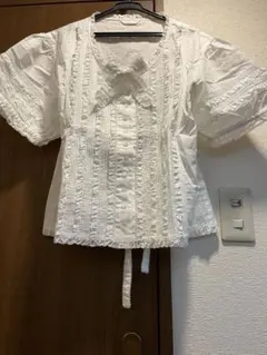 ⑦【ピンクハウス】リボン ピコフリル ピンタック ブラウス ペプラム 