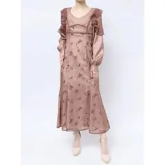 RESEXXY シアーフラワーワンピース ブラウン 春 上品 量産 きれいめ