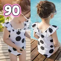 ベビー水着90 キッズ フリル水着 ドット柄スイムウェア 白黒 水遊び レジャー