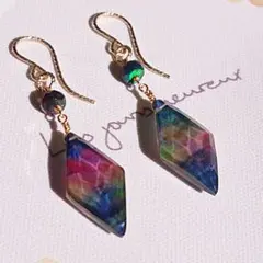 14kgf 天然石アンモライトクォーツ　ピアス　ハンドメイド