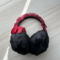 サンホラ ブラック ファー耳あて イヤーマフラー イヤマフ リボン