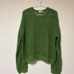 après jour mignon グリーン透かし編みニット