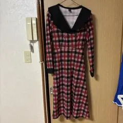 赤と黒のチェック柄ロングワンピース