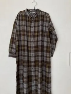 新品タグ付【SUNVALLEY サンバレー】綿麻平織 チェック　シャツワンピース