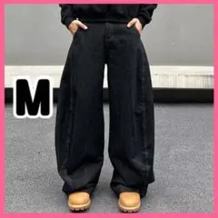 メンズ ワイドデニム ワイドパンツ ブラック 地底人 ADWENS menes