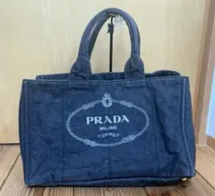 プラダPRADA カナパインディゴ ネイビーデニムトートバッグ ハンドバッグGM