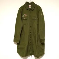 【チチカカ】未使用　バッグ刺繍　ミリタリー　ロングジャケット　オリーブグリーン