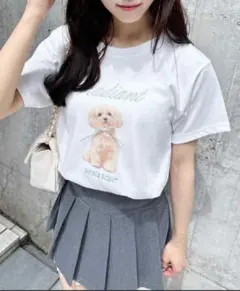 ドッグプリントリボン付きTシャツ