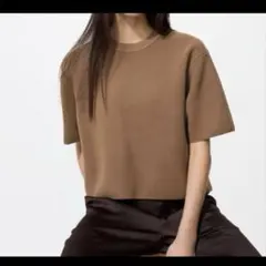 UNIQLO ウォッシャブルミラノリブセーター 半袖 ブラウン Lのサムネイル