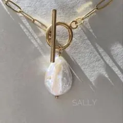 new【ゴールド】ドロップ淡水パールステンレス　チェーンロングネックレス