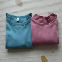 レディース夏服セット　リブTシャツ水色　リブニットピンク　2枚セット　春服　夏服