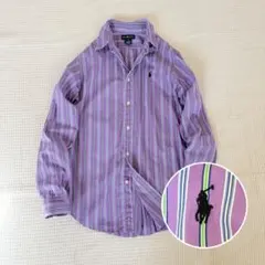 RalphLauren ラルフローレンストライプシャツパープルポニー刺繍ゆったり