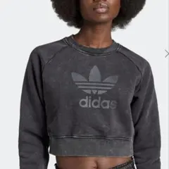 新品アディダスウォッシュブラックスウェットトレフォイルロゴトレーナーadidas