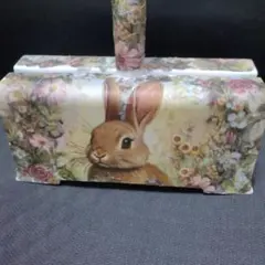 リメイク デコパージュ 収納バスケットSたまごを抱いたうさぎさんと