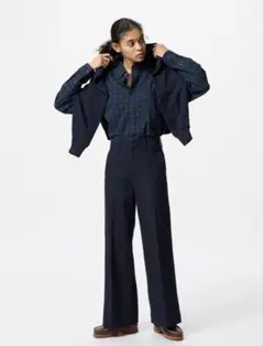 美品 ワイドトラウザーパンツ ネイビー L 股下70cm