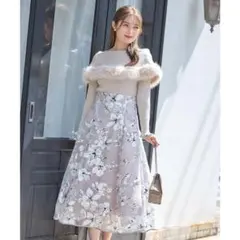 トッコクローゼット バックレースアップオパールフラワープリントフレアスカートのサムネイル