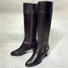 極美品☆ダイアナ 本革 ロングブーツ 24㎝ 茶 幅広 サイドジップ 晴雨兼用