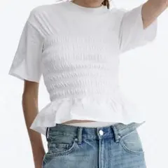 h&m zara シャーリング　tシャツ　半袖　フリルのサムネイル
