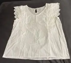 GLOBAL WORK 半袖シャツ L ホワイト レースフリル