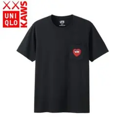 ユニクロ kaws ハート ポケット Tシャツ 黒 S