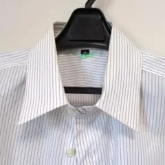 良品計画MUJI①綿98% 形態安定襟M39-82ワイシャツ 白地青ストライプ