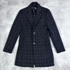 Black by VANQUISH チェスターコート チェック ウール ブラックのサムネイル
