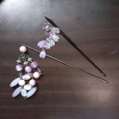 紫色のかんざし・髪飾り3点セット