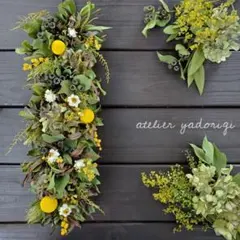 ''ミモザとクラスぺディアを紡いだシックな縦長ガーランド''