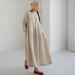 XL オーバーサイズ ベージュ ロングワンピース 長袖 ゆったり 旅行