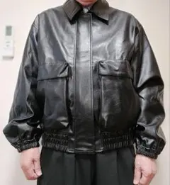 WYM LIDNM 2024 黒レザーブルゾン ダブルジッパー付き