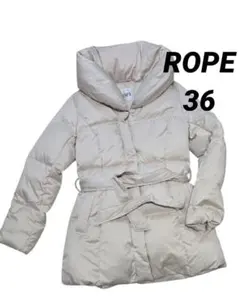 【最終値下げ】ROPE ベージュ ダウンジャケット 女優襟 ベルト付き 美品