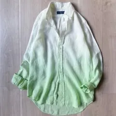 美品＊ラルフローレン BD 麻 オーバーシャツ XS グラデーション ポニー刺繍