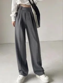 GRL センタープレスワイドタックロングパンツ スラックス グレー 美品