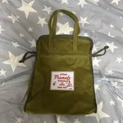 韓国PEANUTS スヌーピー オリーブ トートバッグ 巾着式