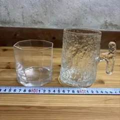 【レトロ】ガラスジョッキ 八角グラス 2点セット 氷肌 ロックグラス 家飲み