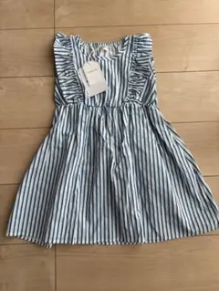 青と白のストライプ 半袖ワンピース 110