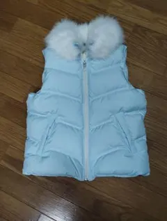 UNIQLO 【140】水色 ダウンベスト ファー付き