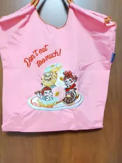 ペコちゃんエコバッグ ピンク ドーナツ刺繍Mサイズカラフル肩掛け紐