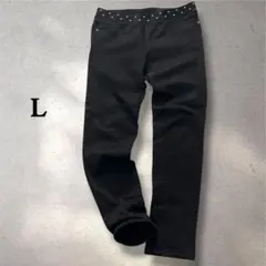 ブラック パンツ L ウエストゴム スキニー レギパン 美脚 カジュアル 細見え