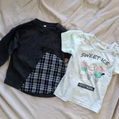 子ども服 女の子 チェック柄 アイスクリーム 長袖 半袖 Tシャツ 95