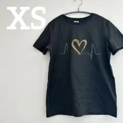美品✨ハートプリント Tシャツ ブラック【XS】 レディース 伸縮性